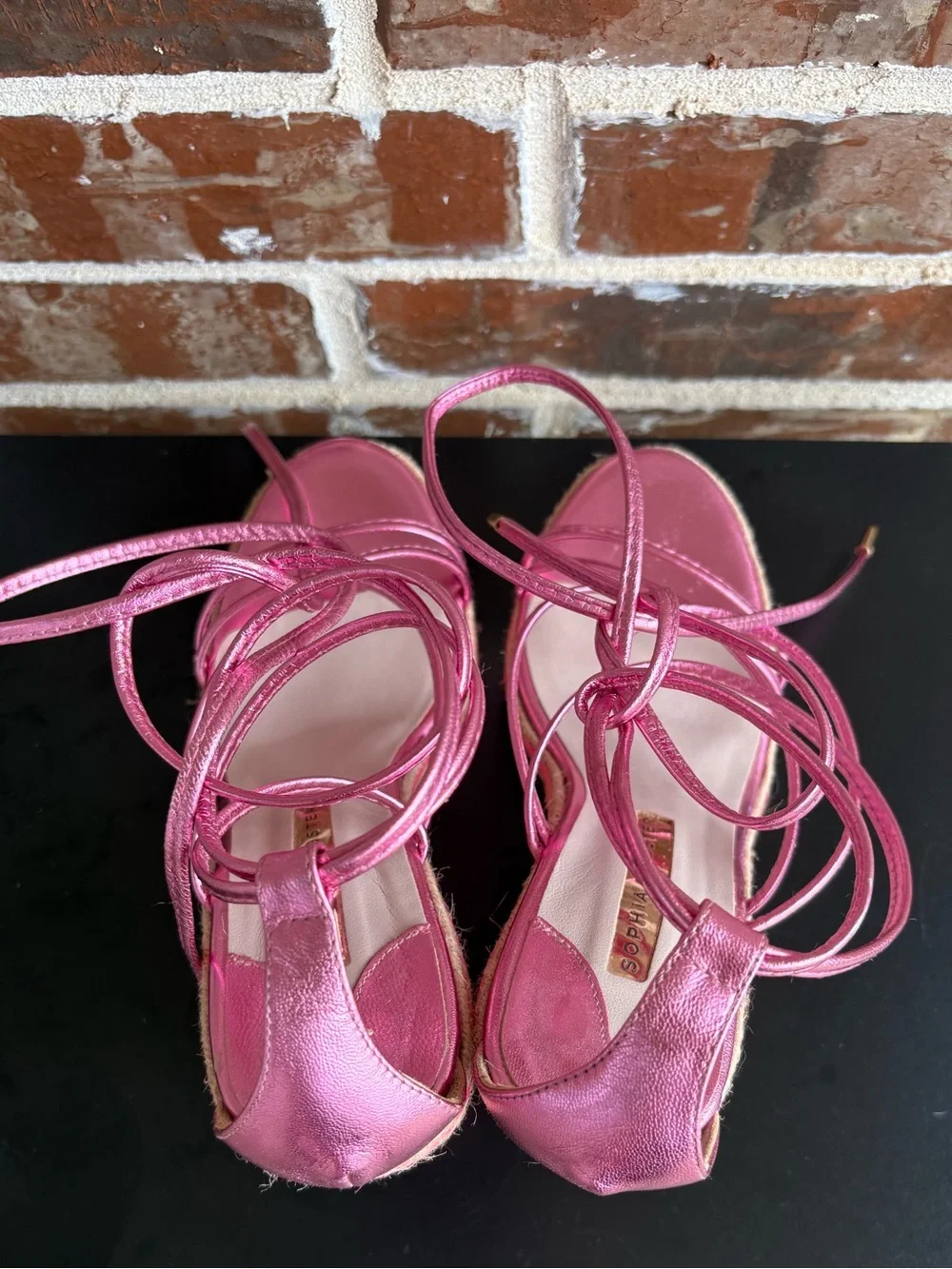 Sophia Webster Mimi Espadrille Wedge Sandals Metallic Citrus Pink EU Size 39